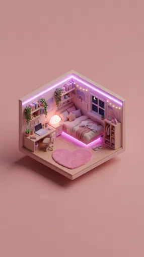 Isometric Pink Cozy Bedroom 3D Render