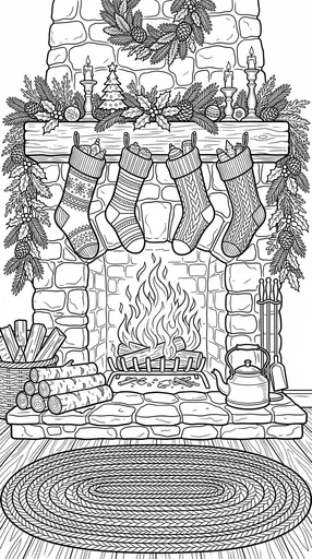 Cozy Christmas Fireplace Coloring Page