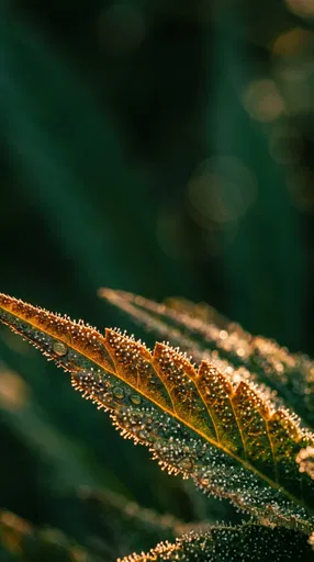 Macro Cannabis Leaf in Golden Light