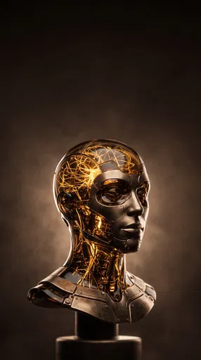 Glowing Amber Glass Android Bust