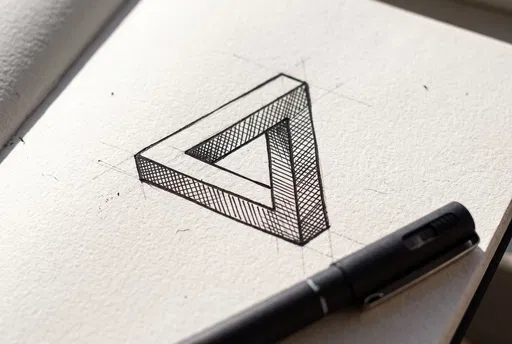 Ink Sketch of Geometric Triangle on Paper