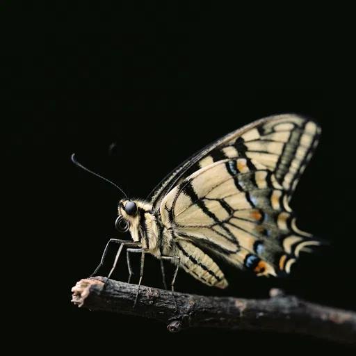 Macro Profile of Swallowtail Butterfly on Branch