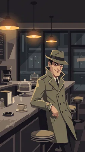 Smirking Detective in Vintage Nighttime Diner