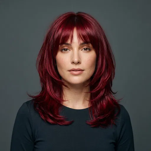 Woman With Cherry Red Layered Hair