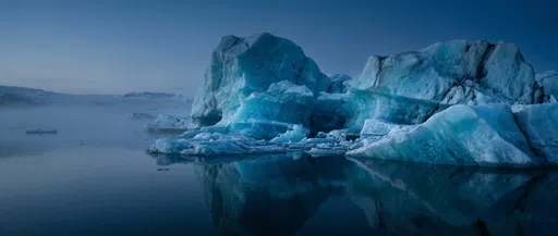 Glacial Icebergs Floating in Calm Arctic Lagoon