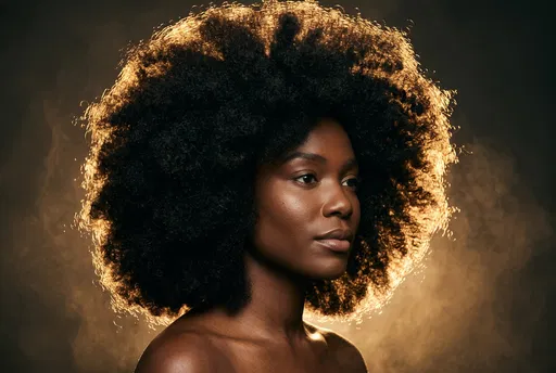Backlit Studio Portrait of Woman with Afro