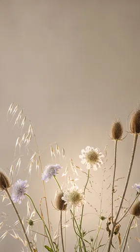 Backlit Wildflowers and Grasses on Beige