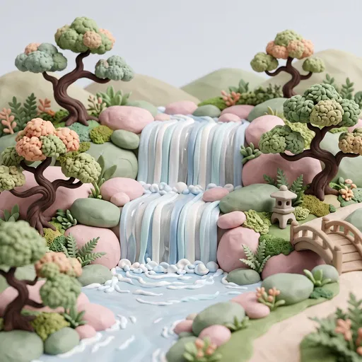 Clay Style Japanese Garden Waterfall Diorama