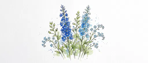 Blue Delphinium and Forget-Me-Not Watercolor Sketch