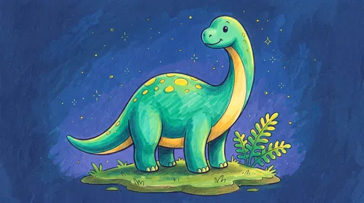 Cute Cartoon Green Brontosaurus Dinosaur Illustration