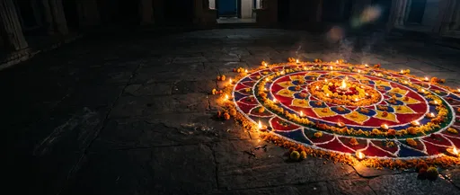 Glowing Mandala Rangoli on Dark Stone