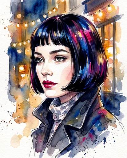 Watercolor Portrait of Woman with Bob
