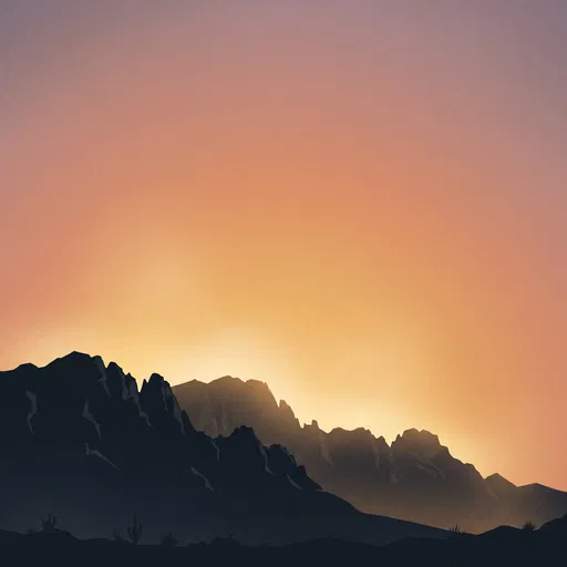 Minimalist Desert Mountain Sunset Silhouette Illustration