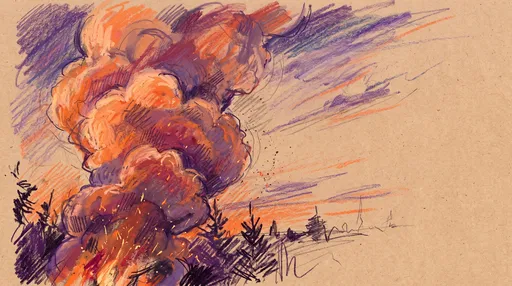 Pastel Drawing of Billowing Sunset Smoke