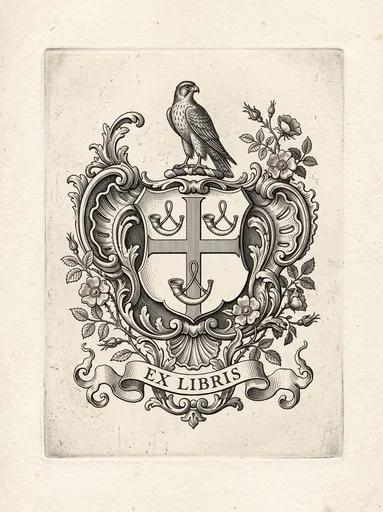 Rococo Falcon Crest Ex-Libris Engraving