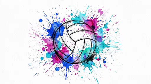 Vibrant Watercolor and Ink Volleyball Illustration