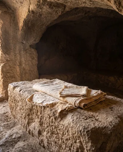 Folded Linen Cloths in Empty Cave Tomb