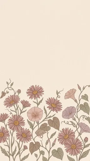 Muted Aster and Morning Glory Illustration