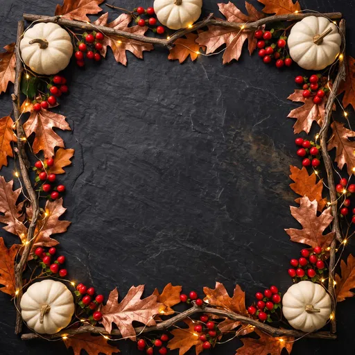 Autumn Border With White Pumpkins on Slate