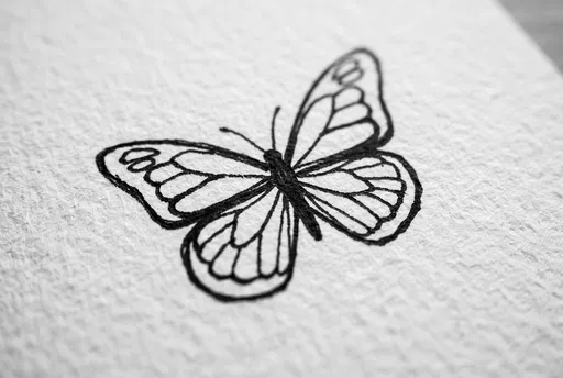 Black Ink Butterfly Drawing on Textured Paper