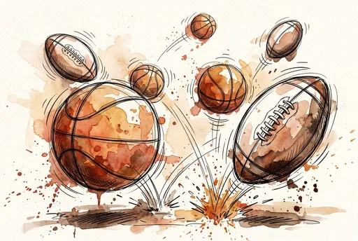 Watercolor Sketch of Bouncing Sports Balls
