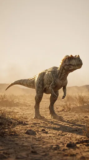 Ceratosaurus Dinosaur in Dusty Golden Landscape