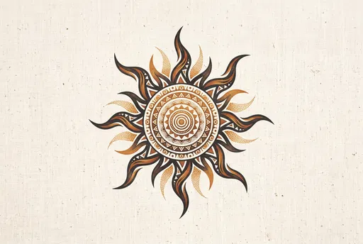Tribal Sun Emblem on Linen Texture