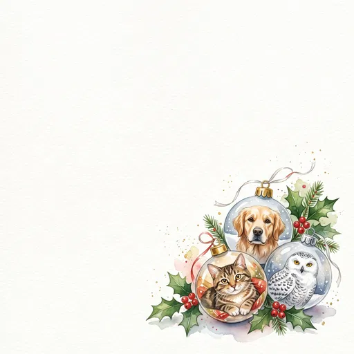 Watercolor Christmas Ornaments Featuring Animal Portraits