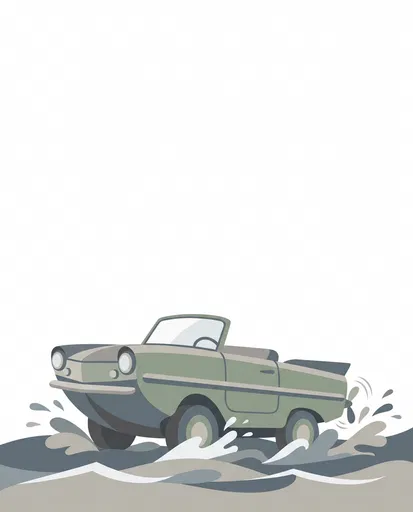 Retro Amphibious Boat Car Illustration