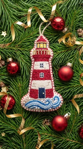 Hand-Stitched Felt Lighthouse Christmas Ornament