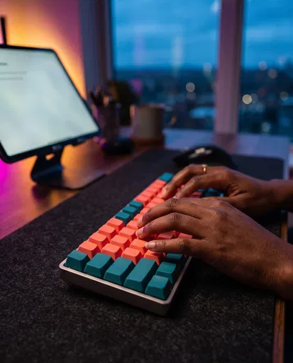 Hands Typing on Colorful Mechanical Keyboard