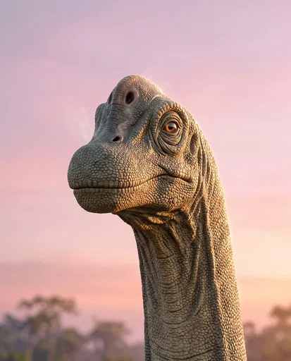 Close-Up Portrait of Brachiosaurus at Dusk