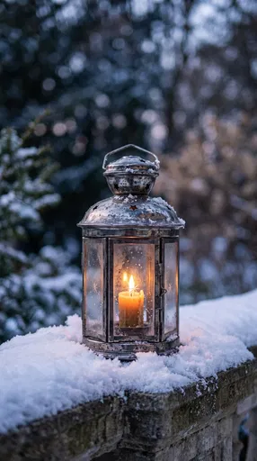 Vintage Silver Lantern in Winter Snow
