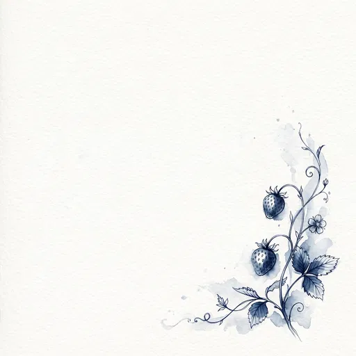 Blue Monochrome Watercolor Strawberry Branch Corner