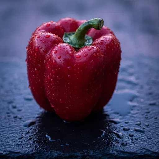 Wet Red Bell Pepper on Dark Slate
