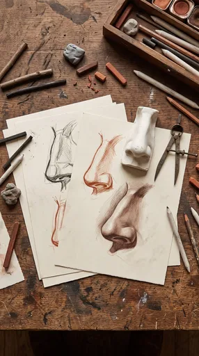 Artist Desk With Nose Sketches and Cast