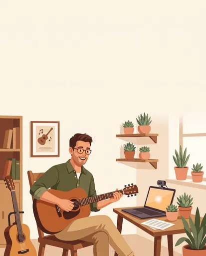 Male Tutor Teaching Guitar Online Illustration