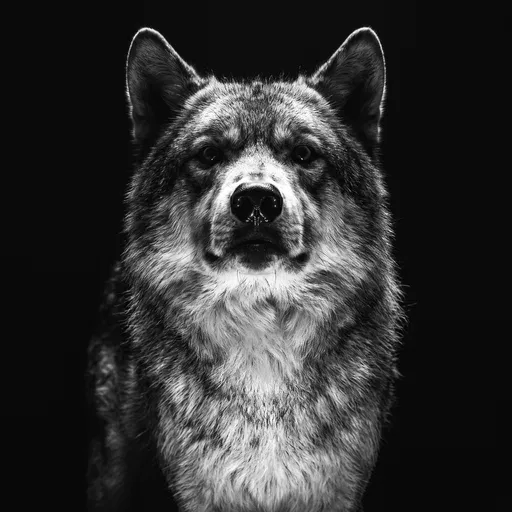 Dramatic Black and White Wolf Portrait