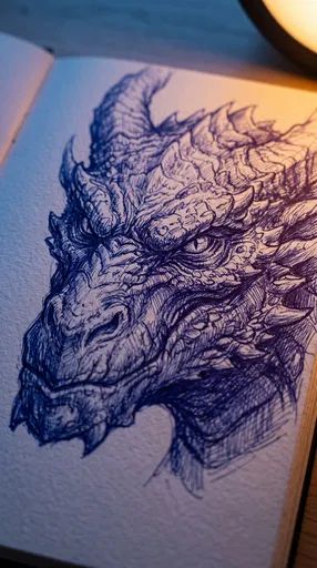 Blue Ballpoint Pen Dragon Sketch
