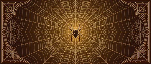 Golden Geometric Spiderweb Banner with Central Spider
