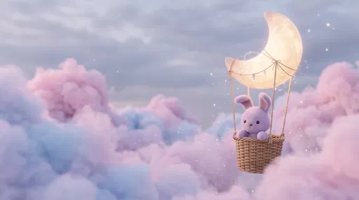 Plush Bunny in Crescent Moon Balloon