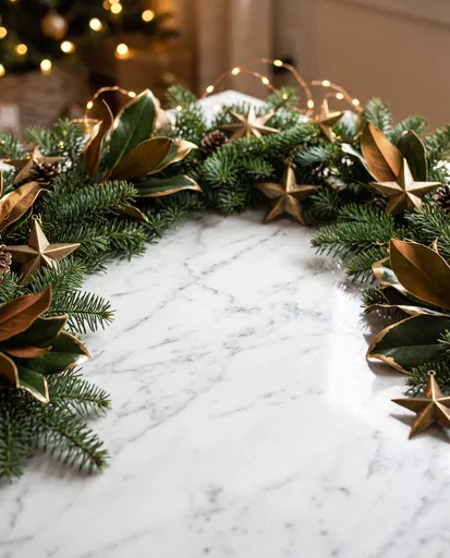 Holiday Garland Frame on Marble Surface