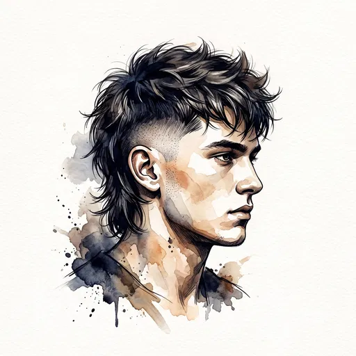 Watercolor Illustration of Modern Mullet Fade