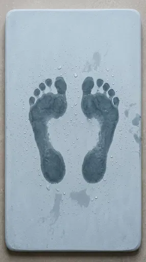 Wet Footprints on Blue Bath Stone