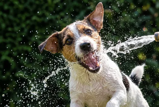 Jack Russell Terrier Catching Hose Water
