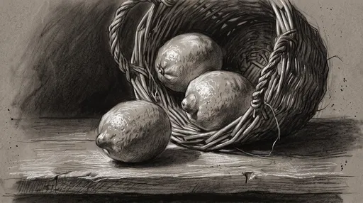 Charcoal Drawing of Lemons in Basket