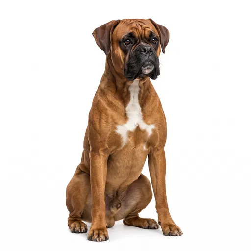 Fawn Boxer Dog Sitting on White