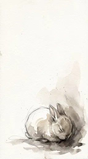 Watercolor Sketch of Sleeping Bunny Rabbit