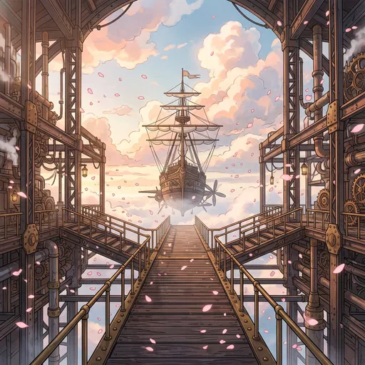 Steampunk Airship Dock Anime Background