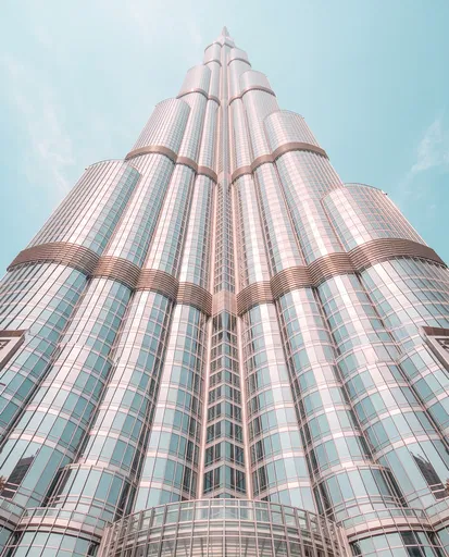 Symmetrical Upward View of Glass Skyscraper
